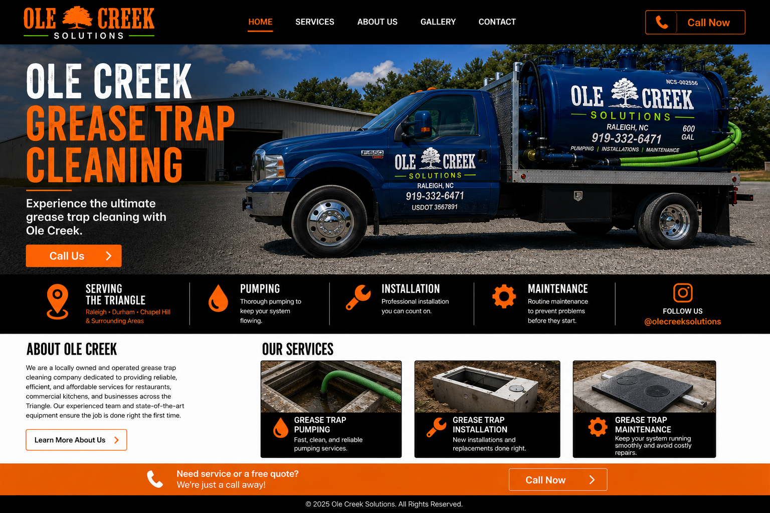 Ole Creek Solutions website layout